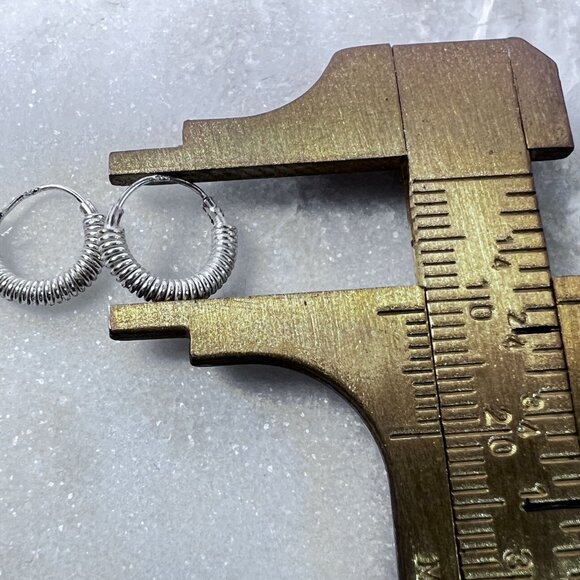 Sterling Silver 925 Huggie Spiral Wire Wrap Hoop Earrings 0.75" Diameter Bali - Picture 3 of 4